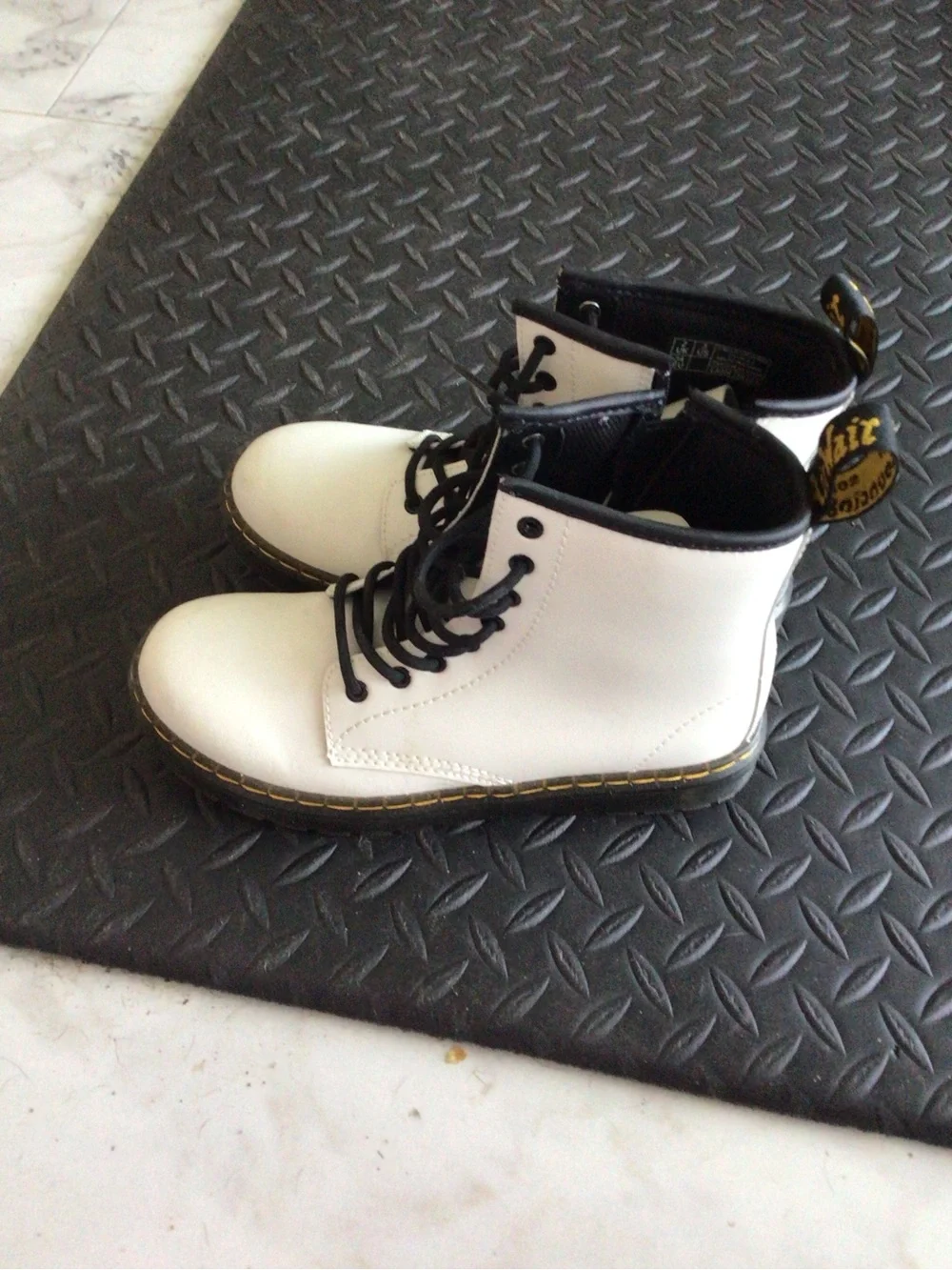 Dr. Martens Kids White Leather Lace-Up Boots with Black Trim